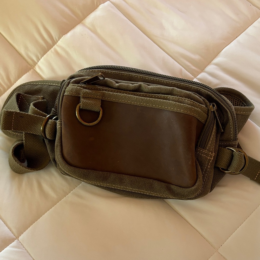 Canvas and Leather Men's Waist Pack in Brown and Olive